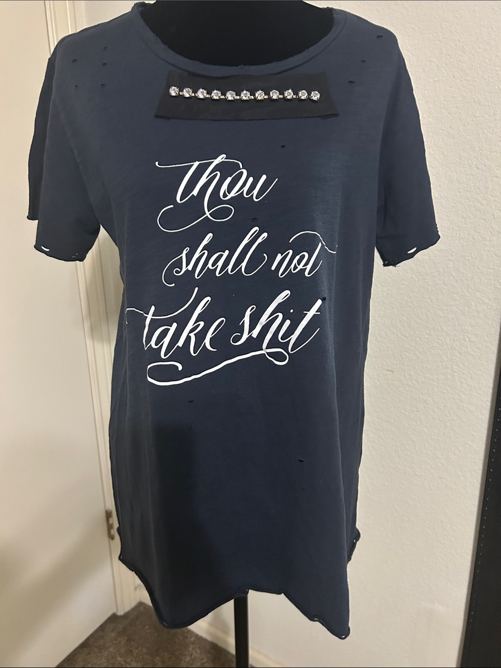 Women’s Navy Blue Tunic with Script Graphic